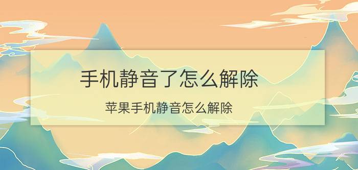 手机静音了怎么解除 苹果手机静音怎么解除？